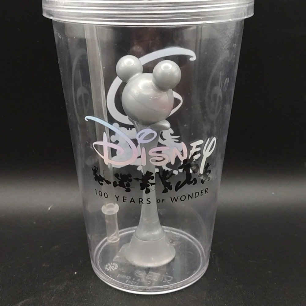 Disney 100 Years Of Wonder Clear 22 oz Slushy Tumbler Straw and Lid Mickey Ears